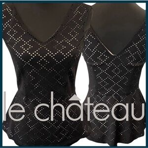 Le Chateau Black Eyelet Sleeveless Peplum Top (XS)